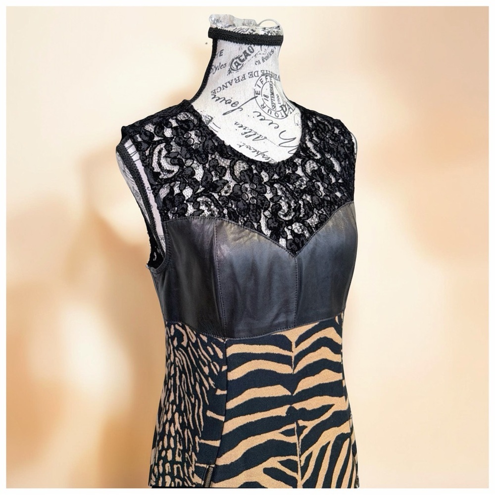 Tracy Reese Zebra Print Dress | Leather Lace Mixed Media | Statement Piece | 8 - Picture 8 of 16